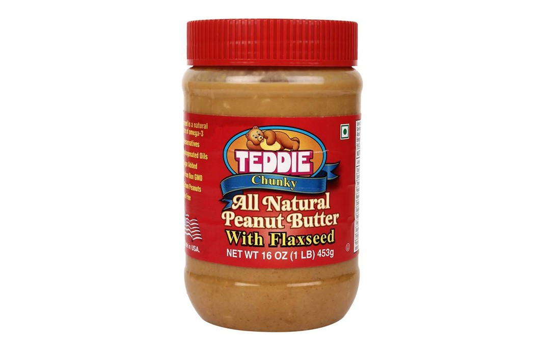 Teddie Chunky All Natural Peanut Butter With Flaxseed   Plastic Jar  453 grams